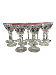 MCM Libbey Set of 11 Glass Pickwick Dickens Men in Tavern Cocktail Glasses