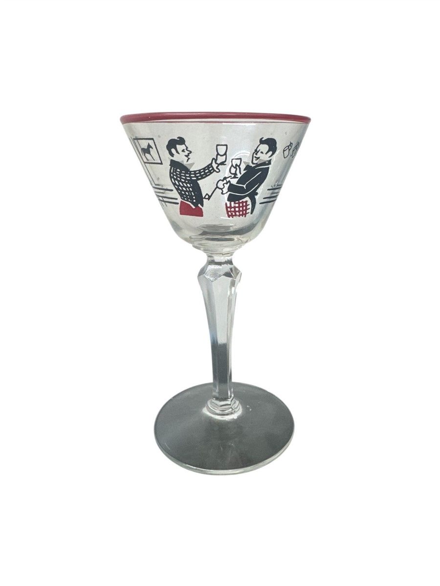 MCM Libbey Set of 11 Glass Pickwick Dickens Men in Tavern Cocktail Glasses