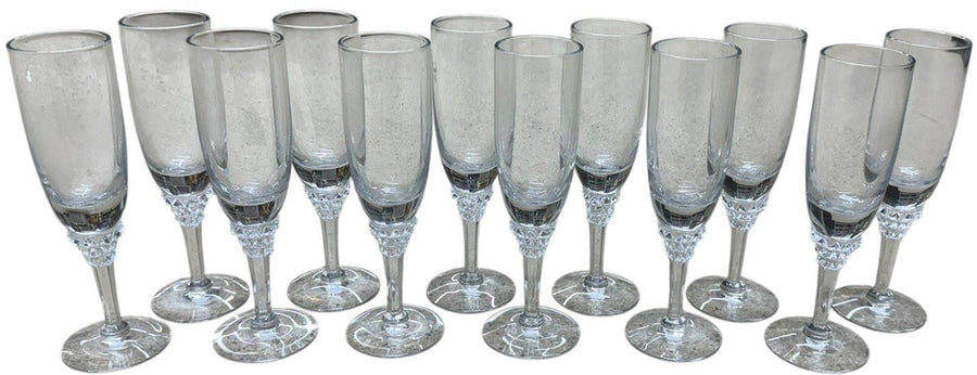 Crystal Champagne Flutes/Glasses Set of 12 Likely Bohemian or Mikasa Drinkware
