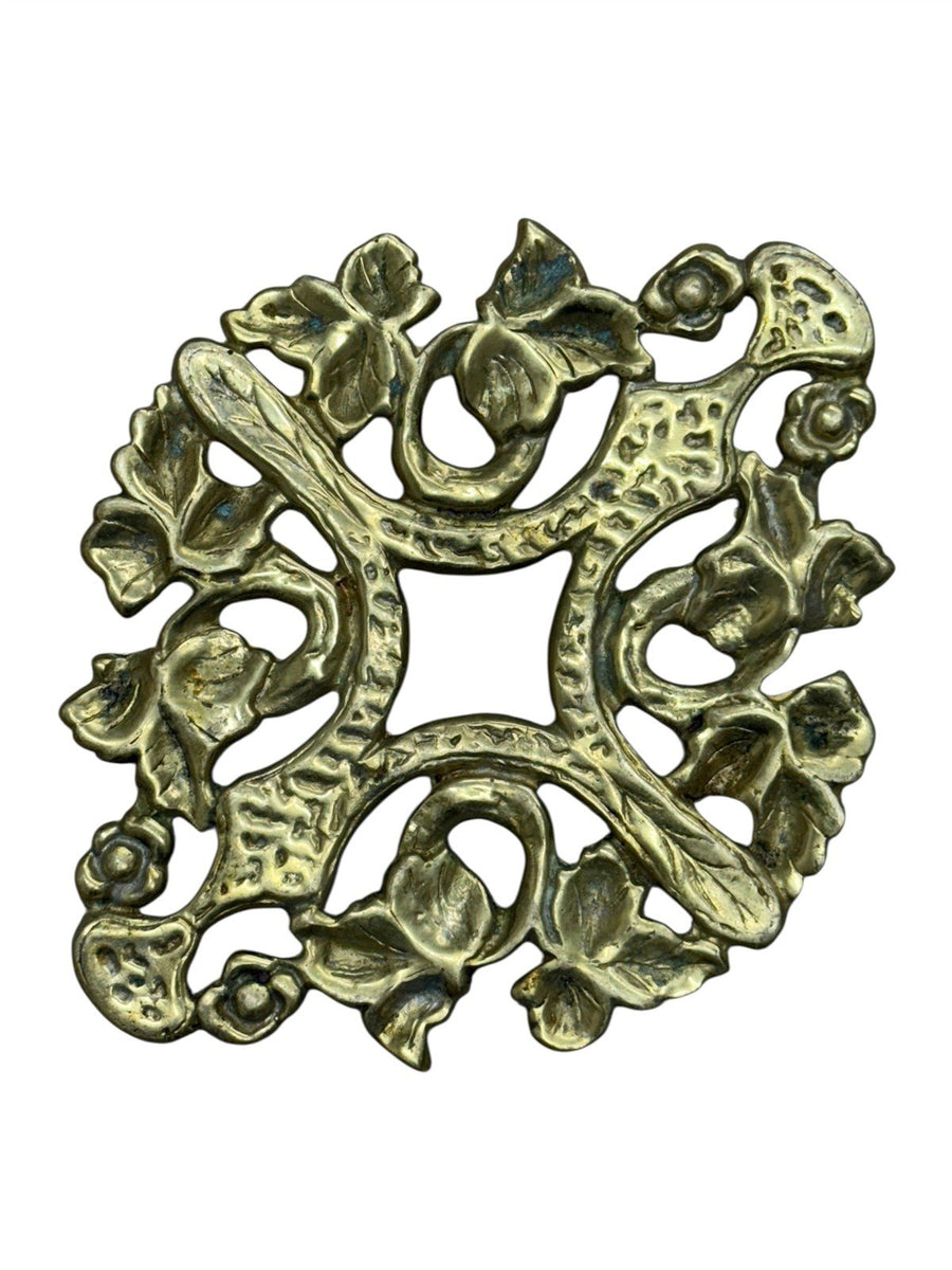 Brass Trivet Floral Ivy Gold-Tone, Kitchen Hot Plate Pot Stand, Decorative Tray