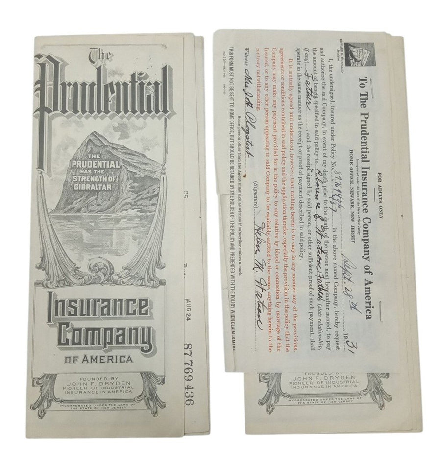 Prudential Insurance Policies 1930s Vintage Antique Collectible Nostalgic