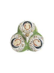 Trinket Box Vintage Ceramic Italy Moss Green and White with Gold Accents