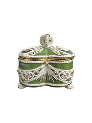 Trinket Box Vintage Ceramic Italy Moss Green and White with Gold Accents