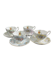 Teacup Set Queen Anne Fine Bone China England Lady Luck Pattern 4 Sets