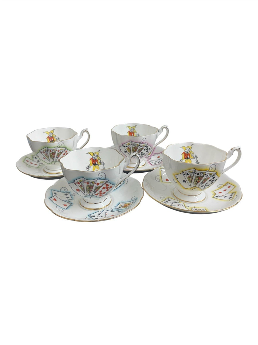 Teacup Set Queen Anne Fine Bone China England Lady Luck Pattern 4 Sets