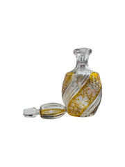 Decanter Antique Bohemian Glass Flashed Amber with Engraved Floral Decoration