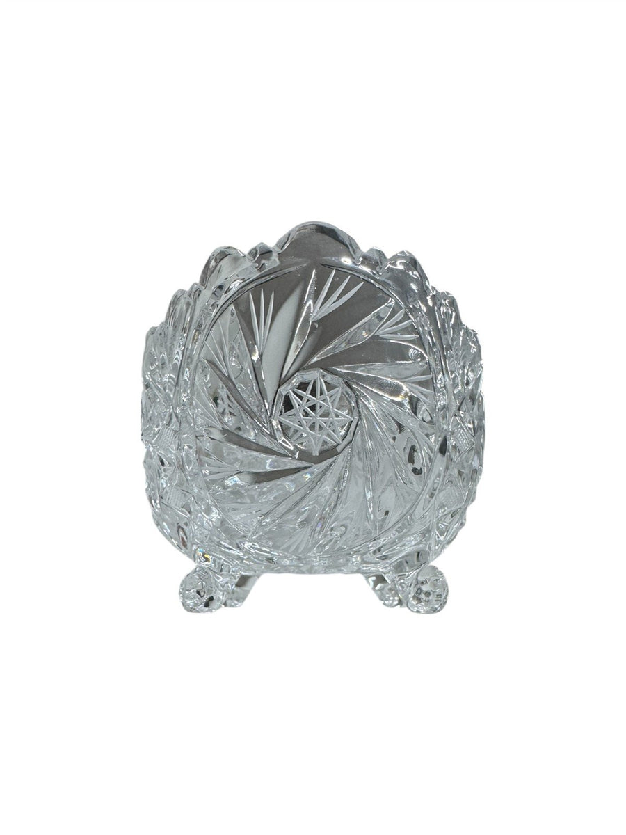 Crystal Vintage Candy Dish Scalloped Rim Bohemian Pinwheel Bowl