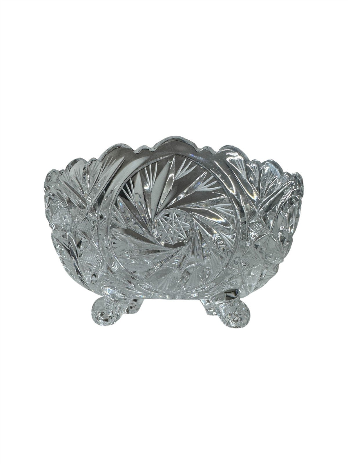 Crystal Vintage Candy Dish Scalloped Rim Bohemian Pinwheel Bowl