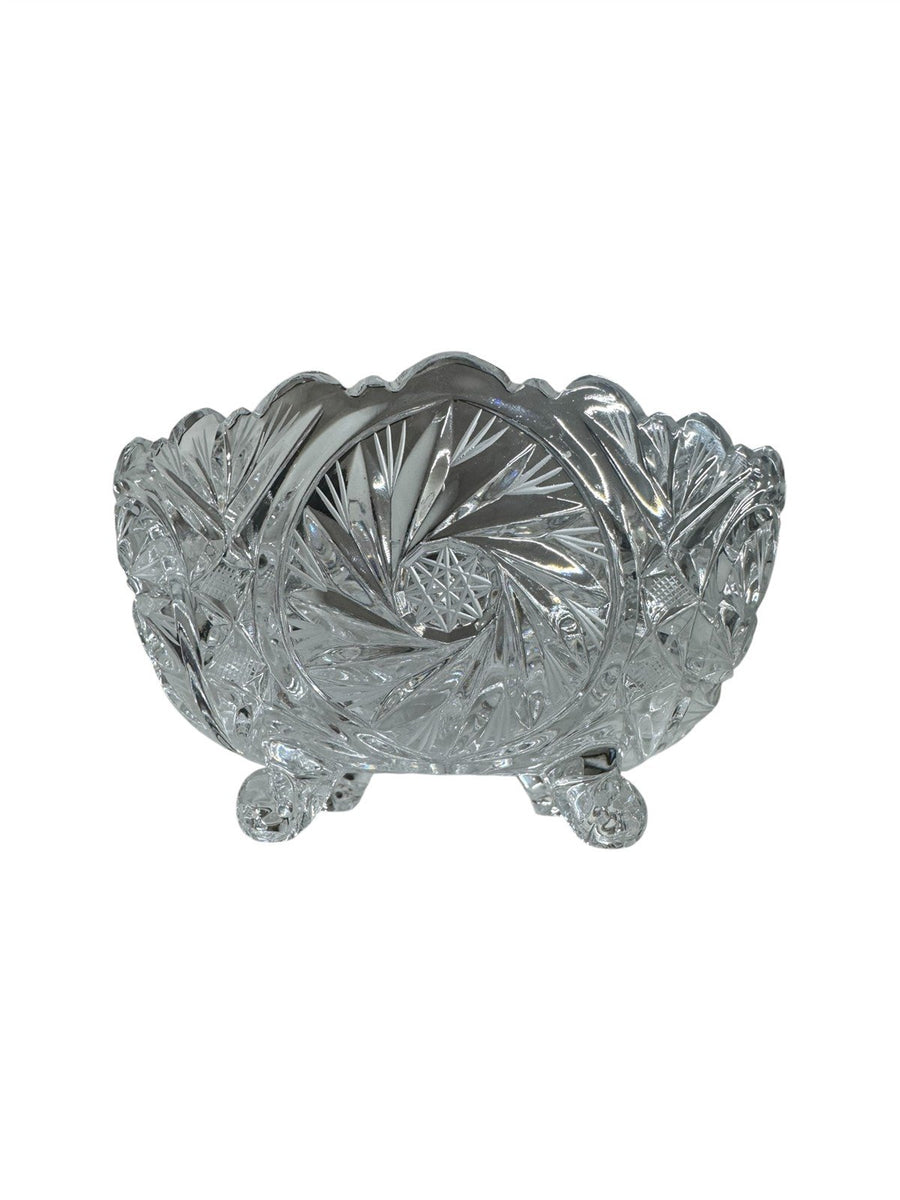 Crystal Vintage Candy Dish Scalloped Rim Bohemian Pinwheel Bowl