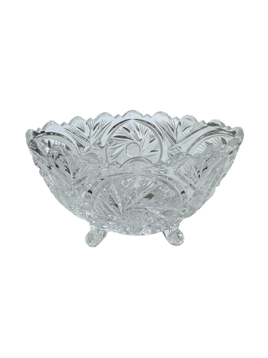 Crystal Vintage Candy Dish Scalloped Rim Bohemian Pinwheel Bowl