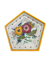 Bowl Vintage 1952 Royal Gouda Floral Painted Pentagonal 9" Ceramic Dish