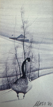 Print Vintage P Buckley Moss Goose Snow Woods Framed Quad Matted