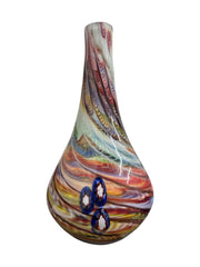 Vase Murano Millefiori Flower Ribbon Swirl Italy Handmade Glass Teardrop