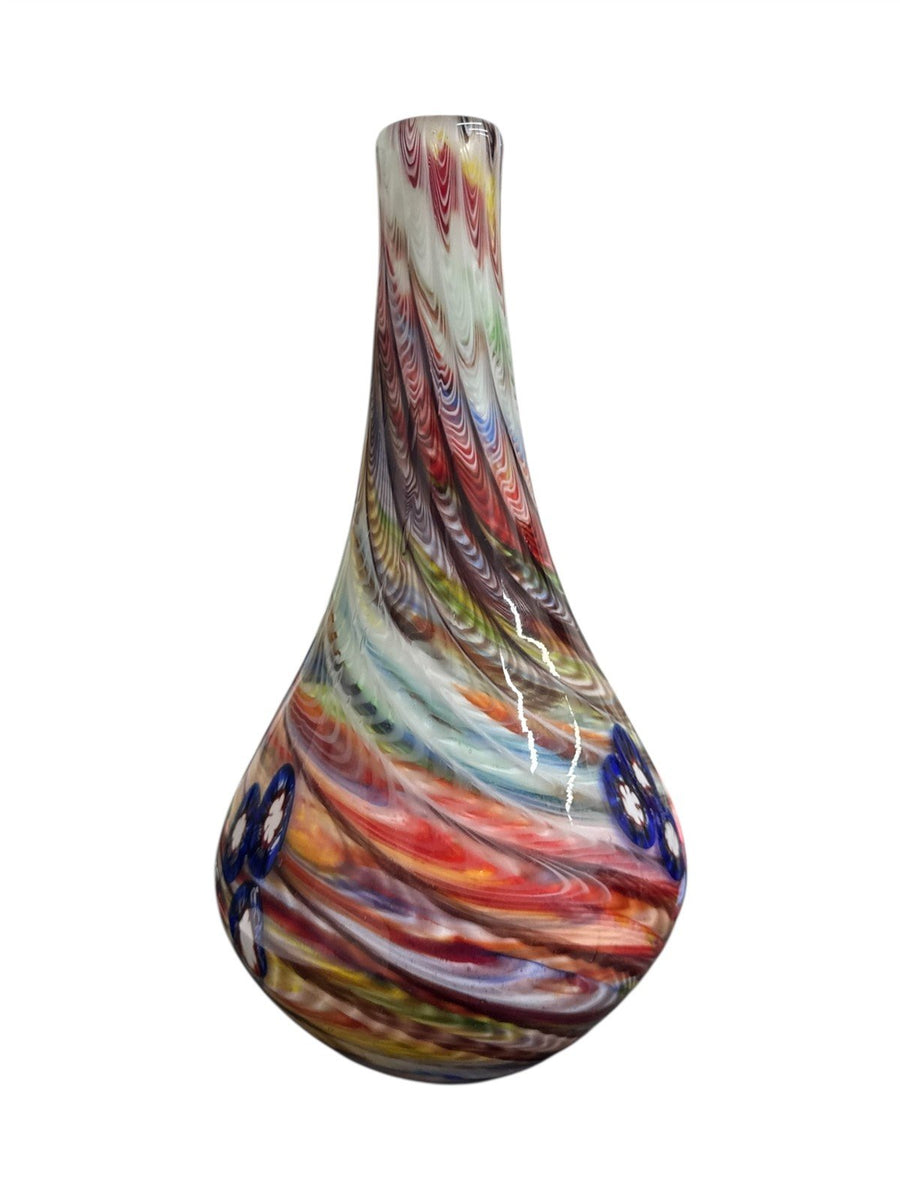 Vase Murano Millefiori Flower Ribbon Swirl Italy Handmade Glass Teardrop