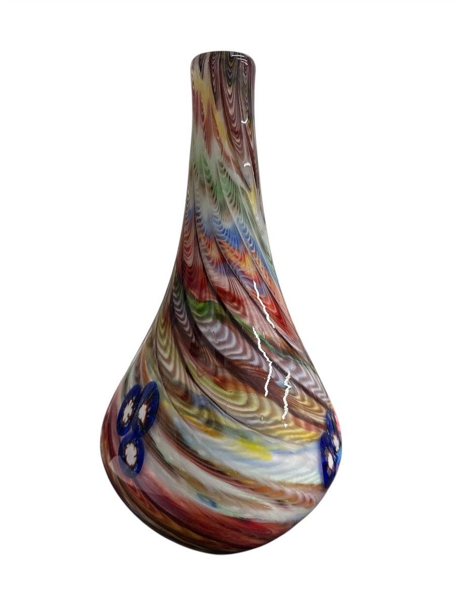Vase Murano Millefiori Flower Ribbon Swirl Italy Handmade Glass Teardrop