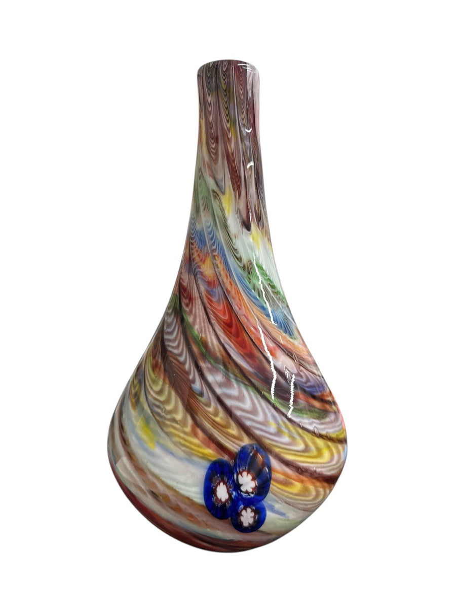 Vase Murano Millefiori Flower Ribbon Swirl Italy Handmade Glass Teardrop
