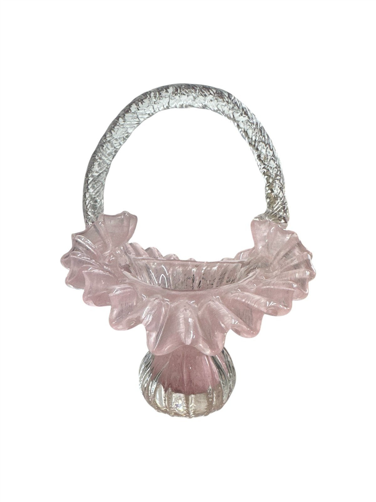 Basket Vintage Pink Glass Fenton Rippled Rim Decorative Art Handblown