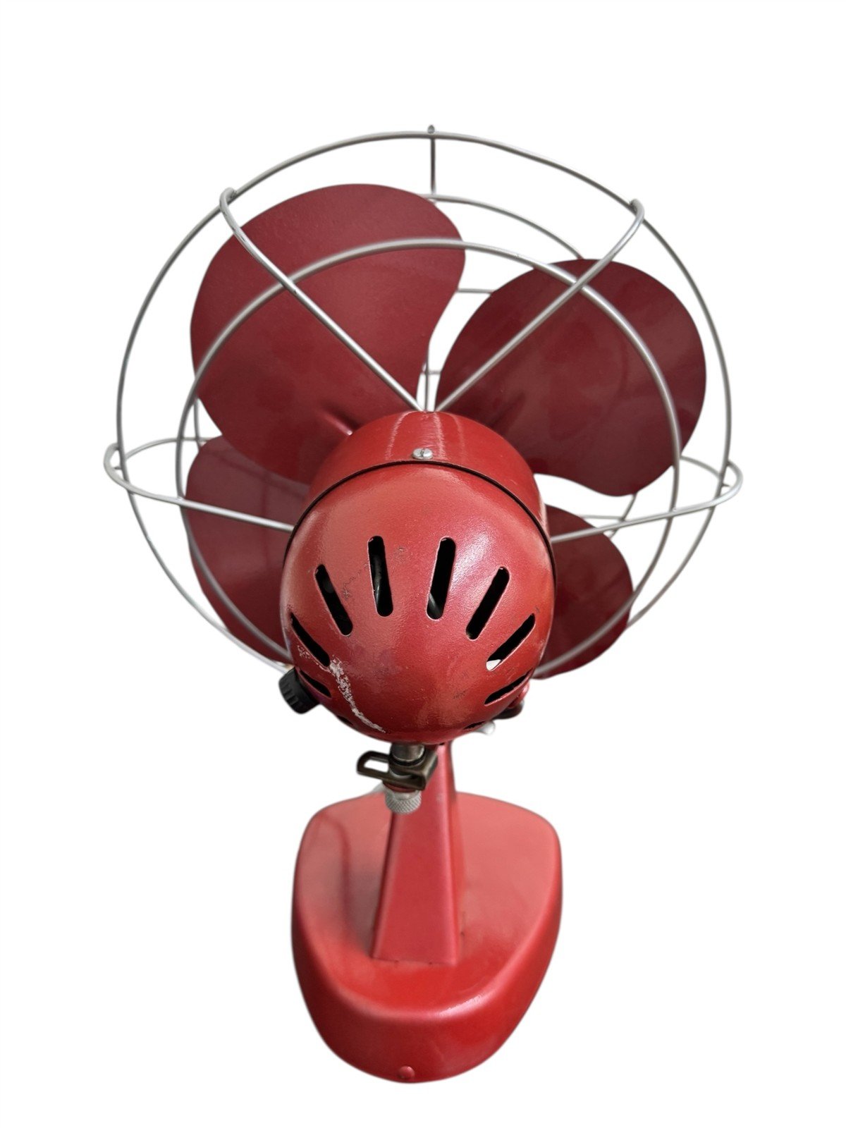 Red Vintage Desktop Fan Oscillating Wall Plug Working Tested 4 Blades