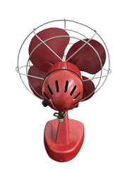 Red Vintage Desktop Fan Oscillating Wall Plug Working Tested 4 Blades