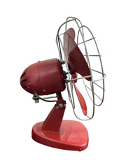 Red Vintage Desktop Fan Oscillating Wall Plug Working Tested 4 Blades