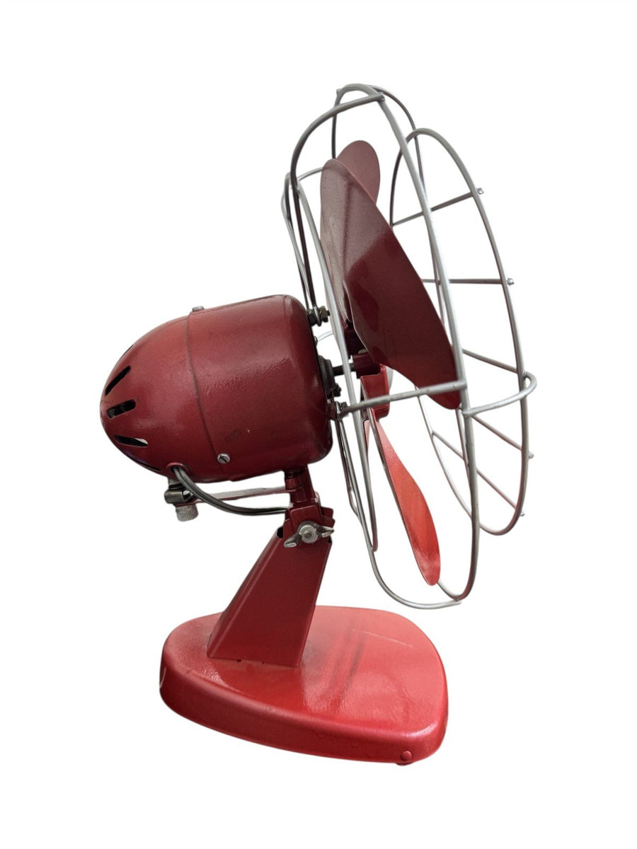 Red Vintage Desktop Fan Oscillating Wall Plug Working Tested 4 Blades