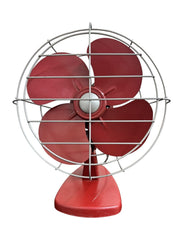 Red Vintage Desktop Fan Oscillating Wall Plug Working Tested 4 Blades