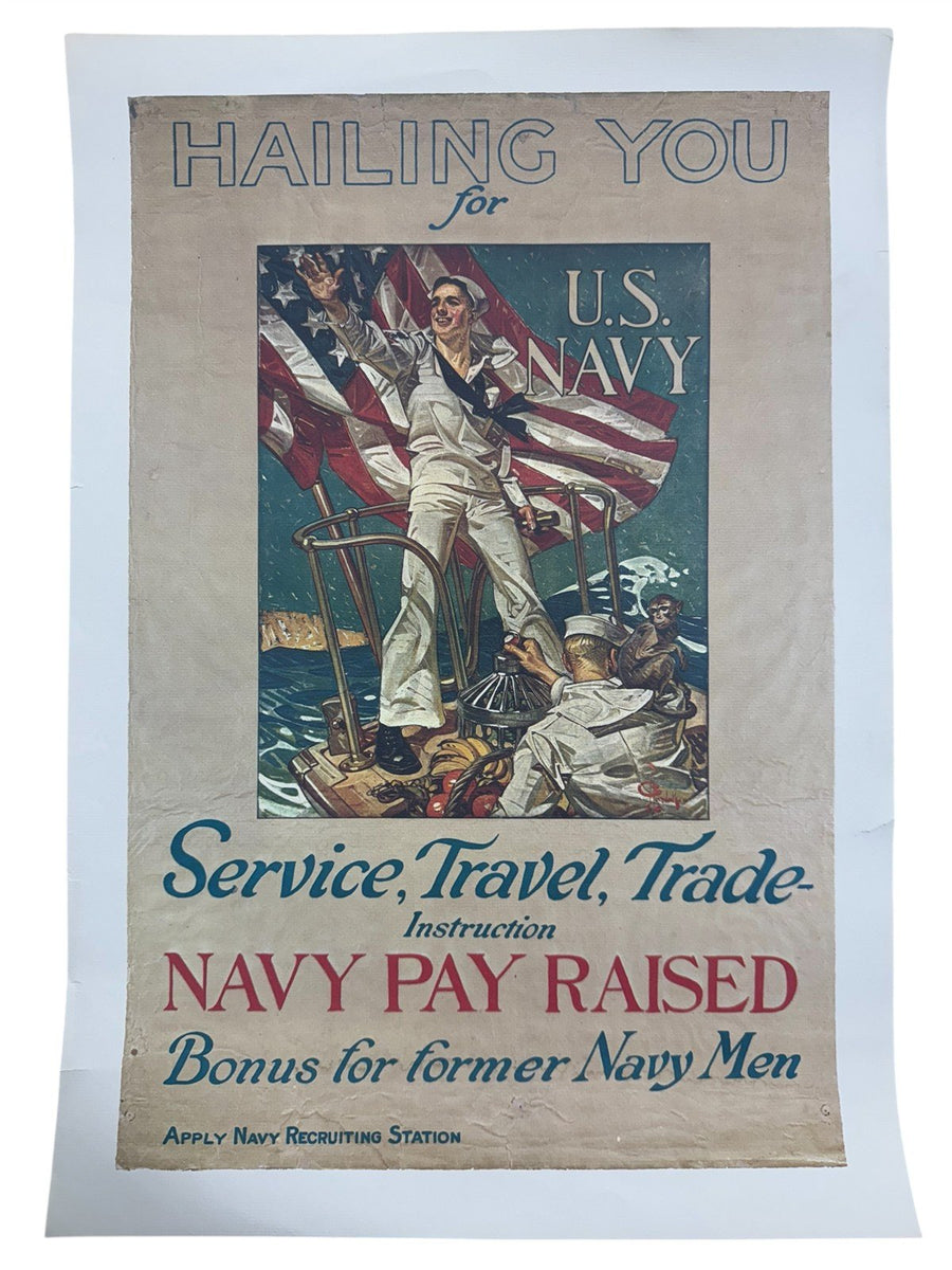 Navy Vintage Print Recruitment Poster Post WWI Service Travel Trade