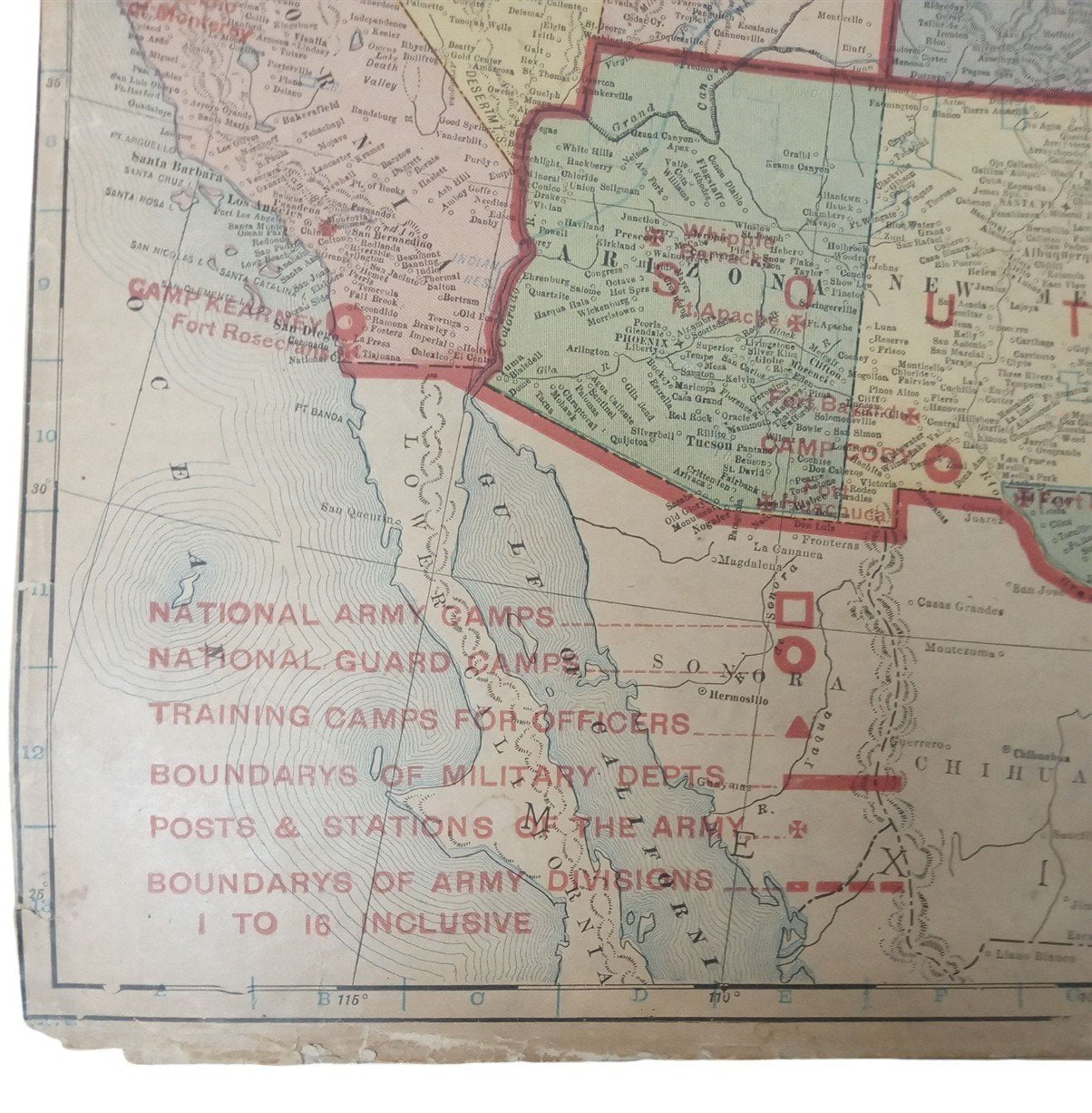 US Postal Service Map Of Military Bases WW1 1919 15x21 Antique Militaria