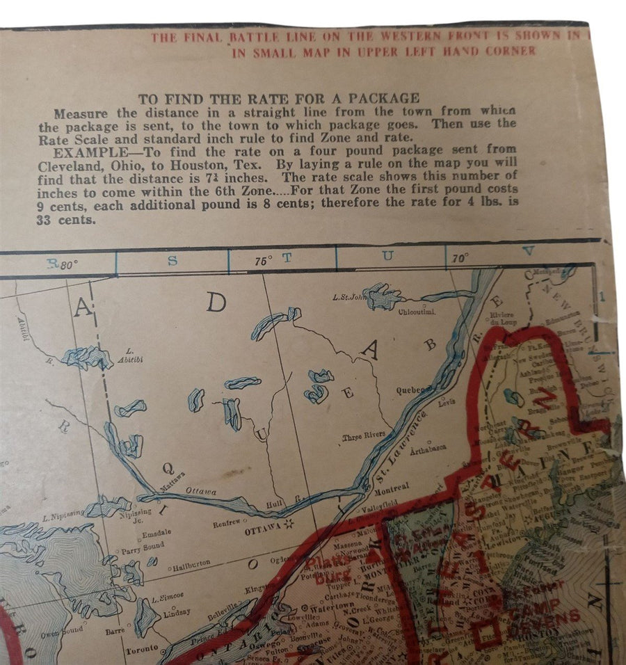US Postal Service Map Of Military Bases WW1 1919 15x21 Antique Militaria