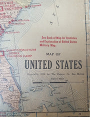 US Postal Service Map Of Military Bases WW1 1919 15x21 Antique Militaria