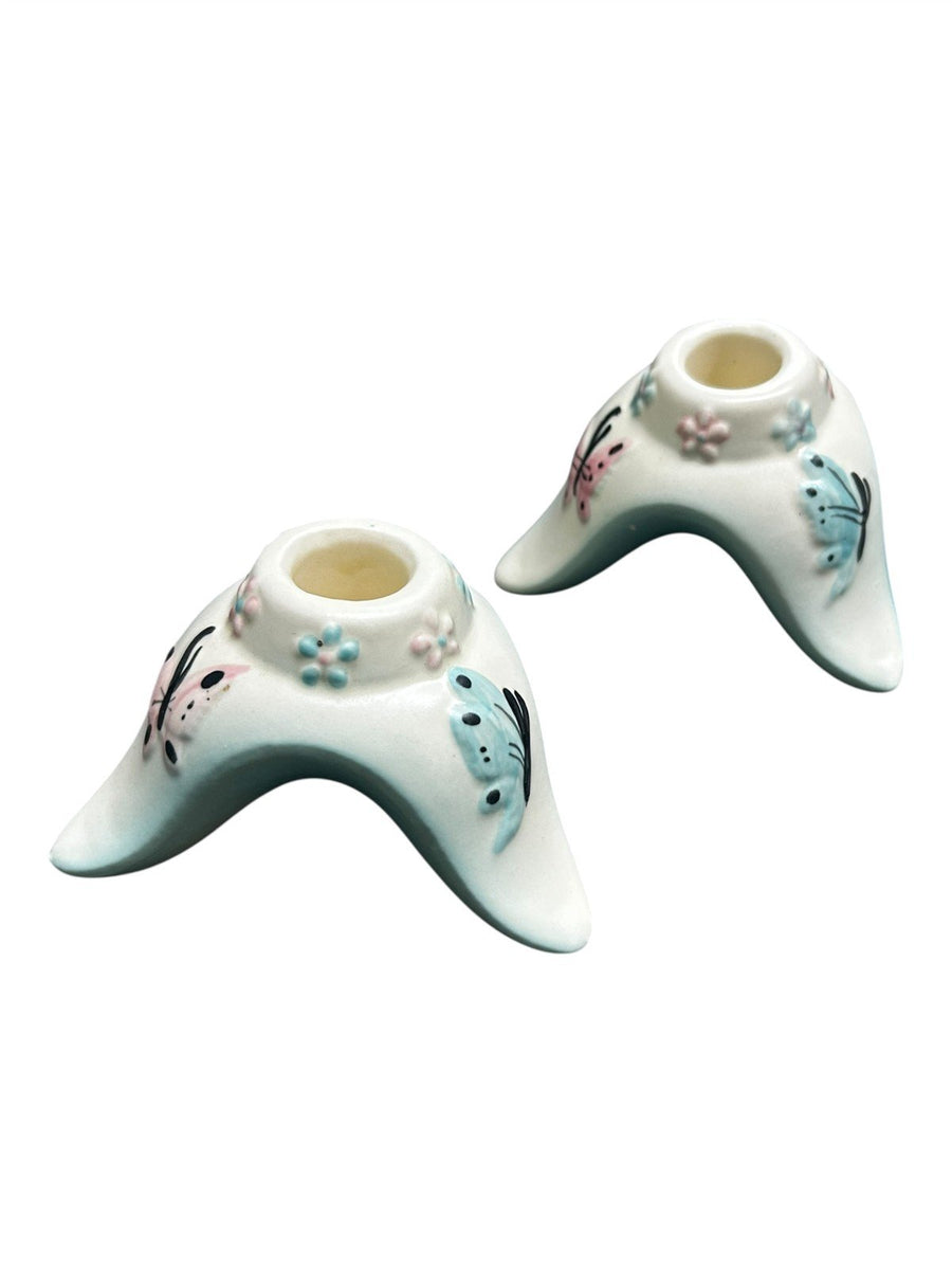 Hull Pottery Butterfly Candleholders, Vase, Ashtray, Tray and Basket Vintage Lot