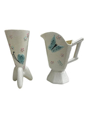 Hull Pottery Butterfly Pitcher and Tripod Vase Mid-Century Collectible Vintage