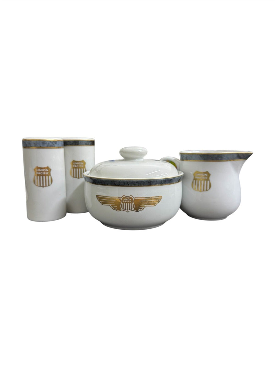 Union Pacific Vintage Creamer Sugar Bowl Salt and Pepper Shakers Set of 4 Pieces