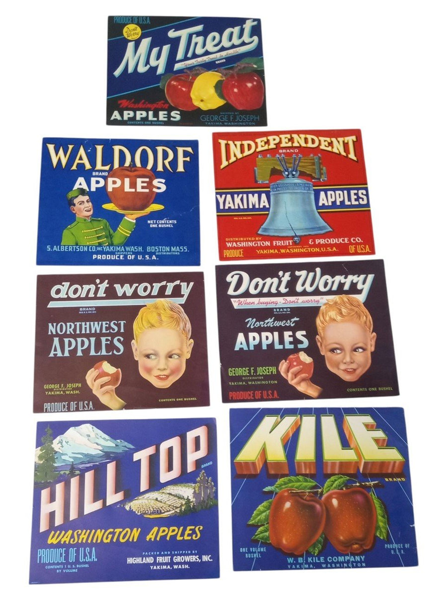 Yakima Washington Apple Crate Labels 9x11 Set Of 7 Vintage Nostalgic