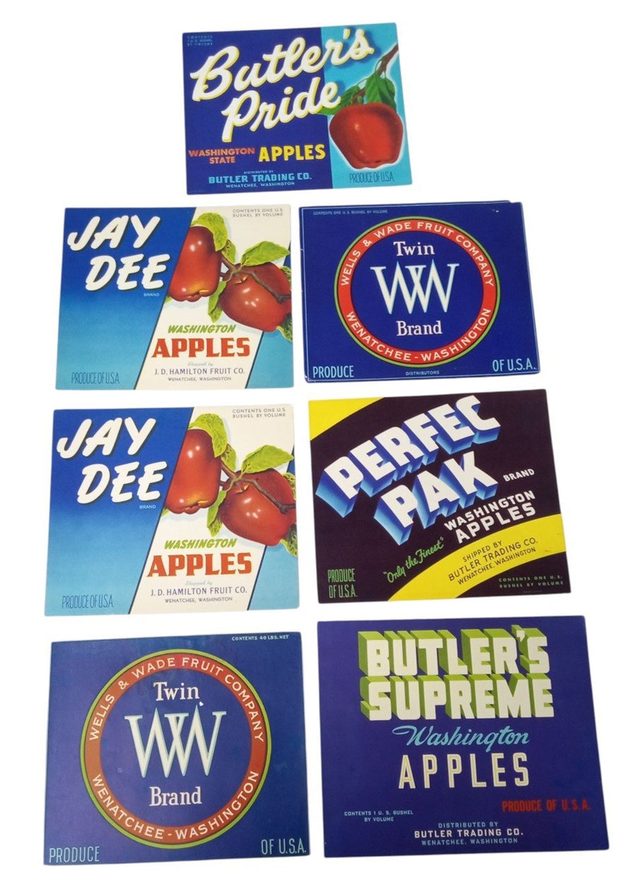 Wenatchee Washington Produce Crate Labels 9x10 Set Of 7 Vintage Collectible