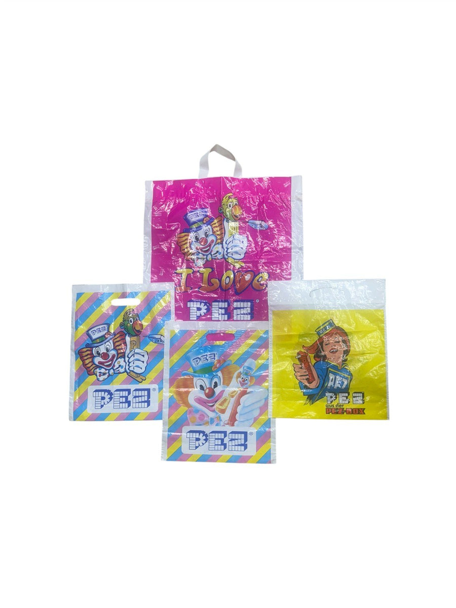 Pez Vintage Plastic Bag Lot of 4 European Shopping Bags Handles