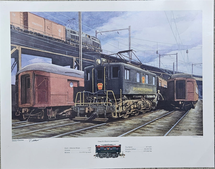 Railroad Pennsylvania Lithograph Vintage Train Signed P. Lerro Daily Chores 1999