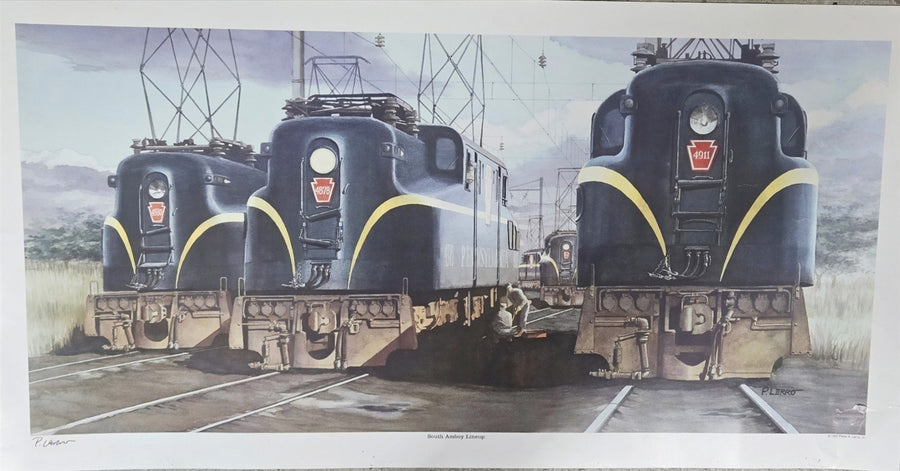 Railroad Pennsylvania Lithograph Hand Signed P. Lerro Titled South Amboy Lineup