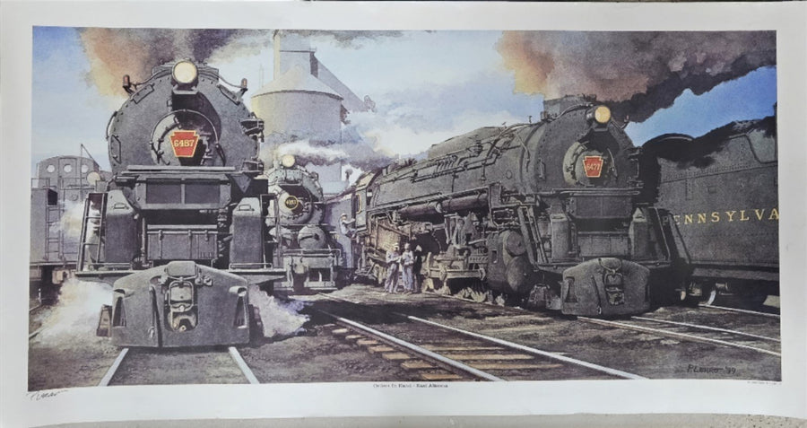 Railroad Pennsylvania Lithograph Hand Signed P Lerro Orders In Hand-East Altoona