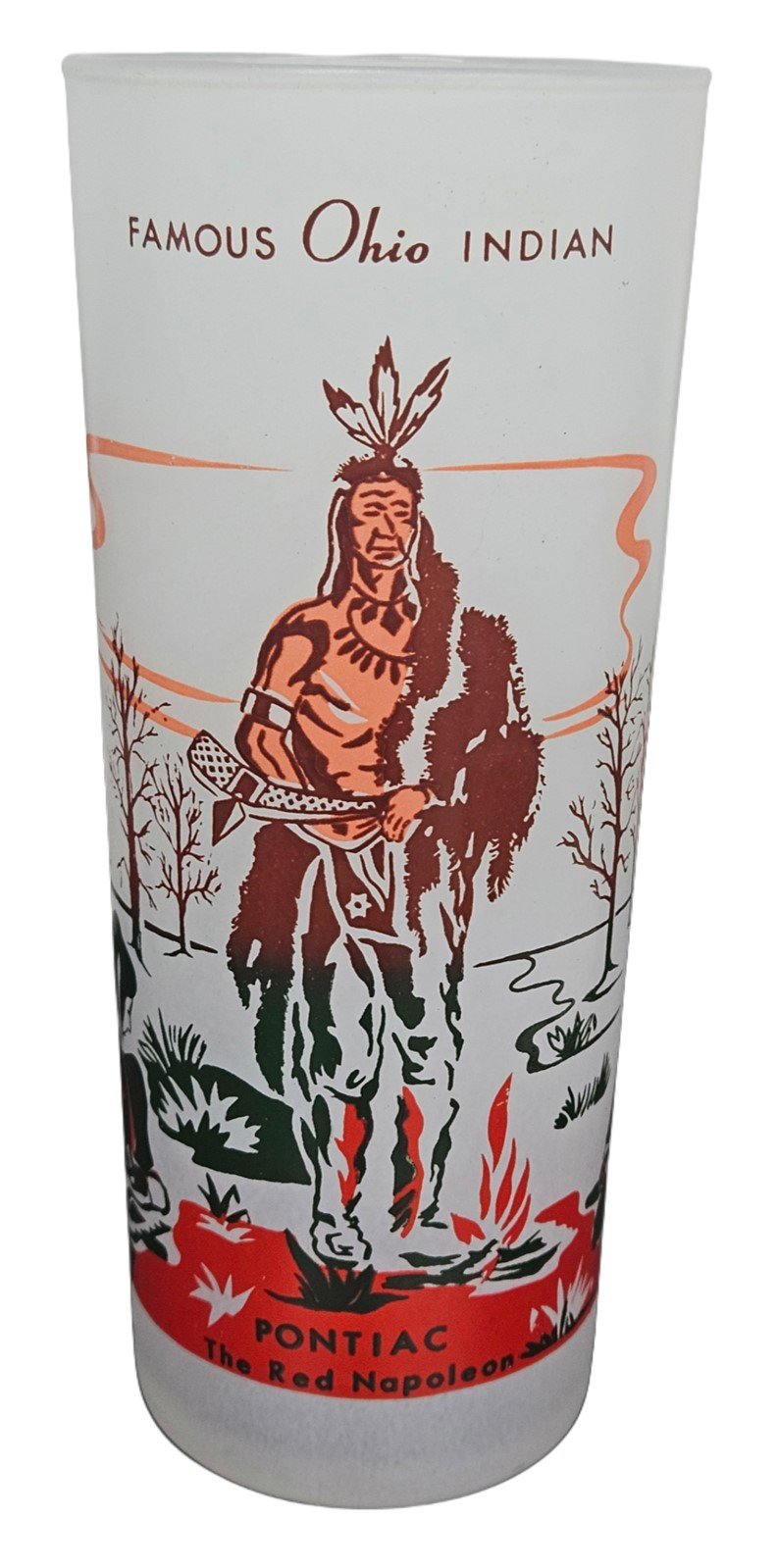 Native American Indians Vintage Frosted Glass set of 4-1950's series