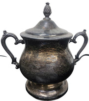 Silver Platter & Teapot Set With Tray, Creamer, and Sugar Bowl With Lid