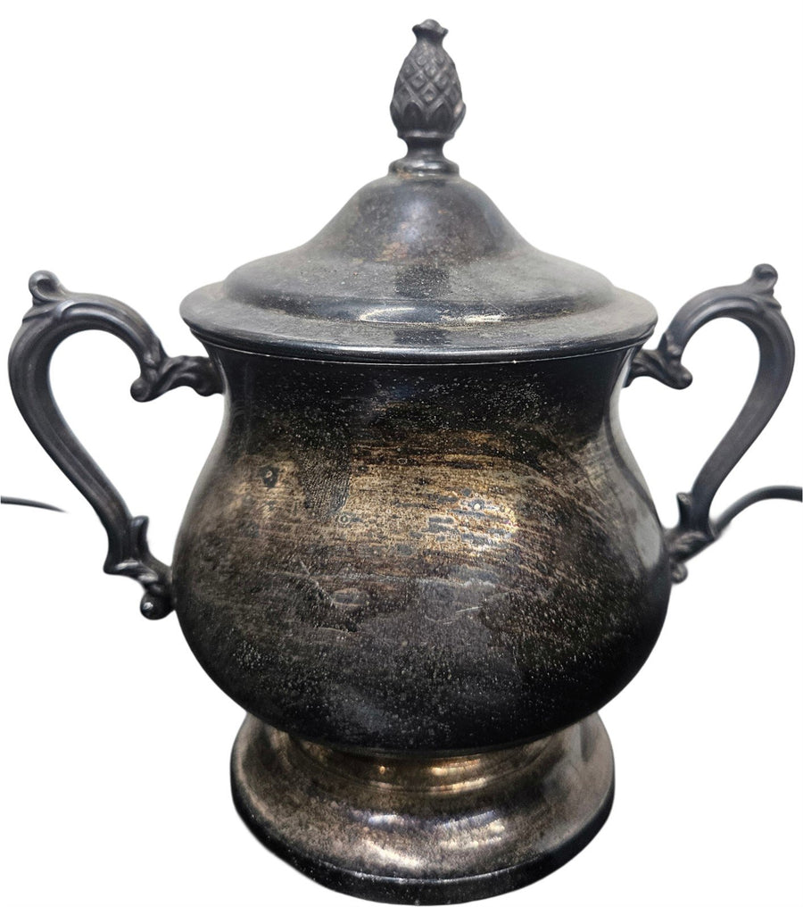 Silver Platter & Teapot Set With Tray, Creamer, and Sugar Bowl With Lid