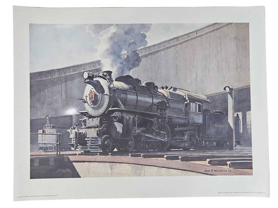 Railroad Pennsylvania Lithograph John C. Wenrich '57 Pennsy Class E6, 4-4-2 East Altoona Roundhouse 25"x19"