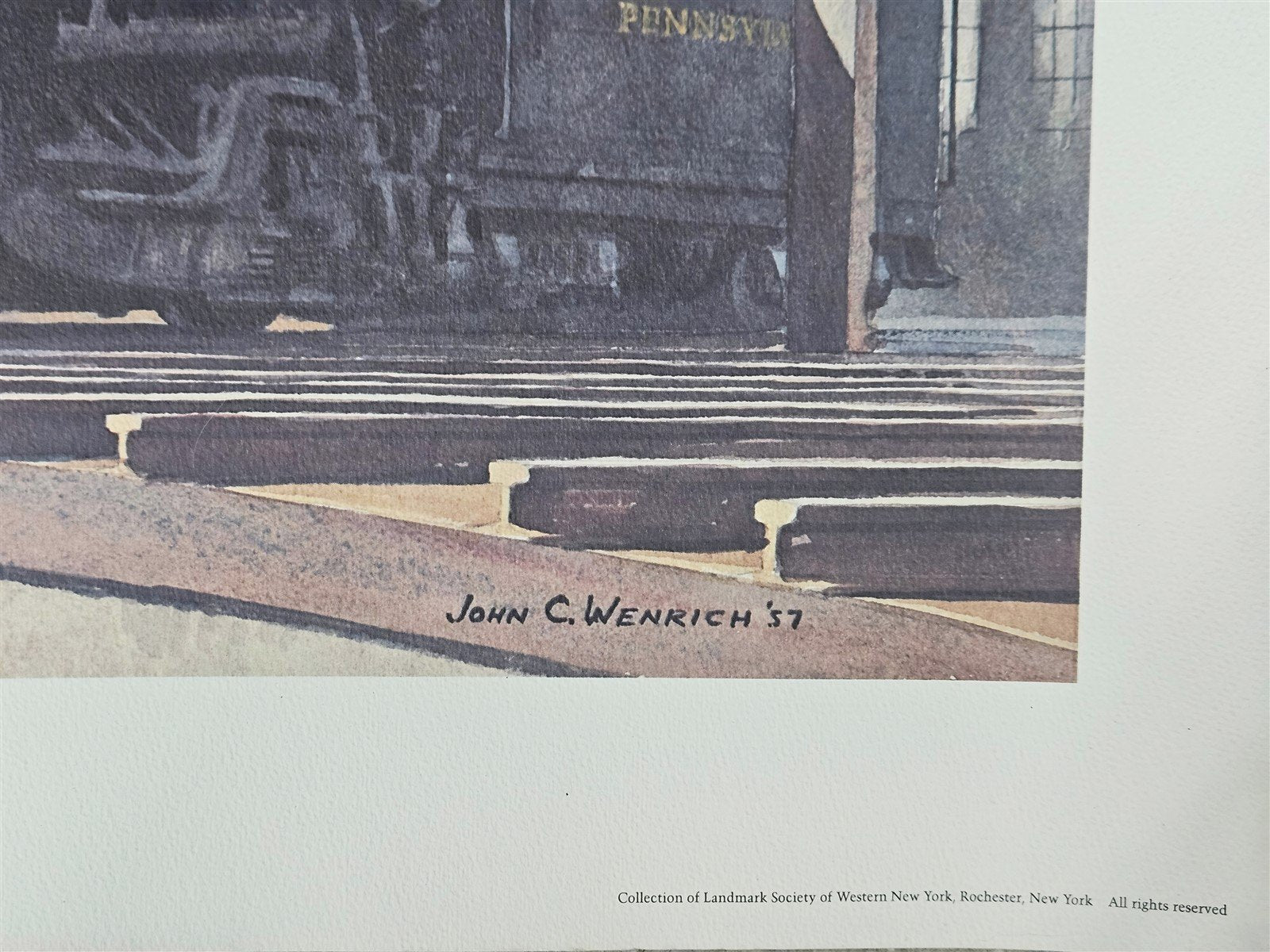 Railroad Pennsylvania Lithograph John C. Wenrich '57 Pennsy Class E6, 4-4-2 East Altoona Roundhouse 25"x19"