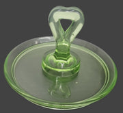 Lemon-Lime Vintage Vaseline Depression Glass Tray With Heart-Shaped Handle