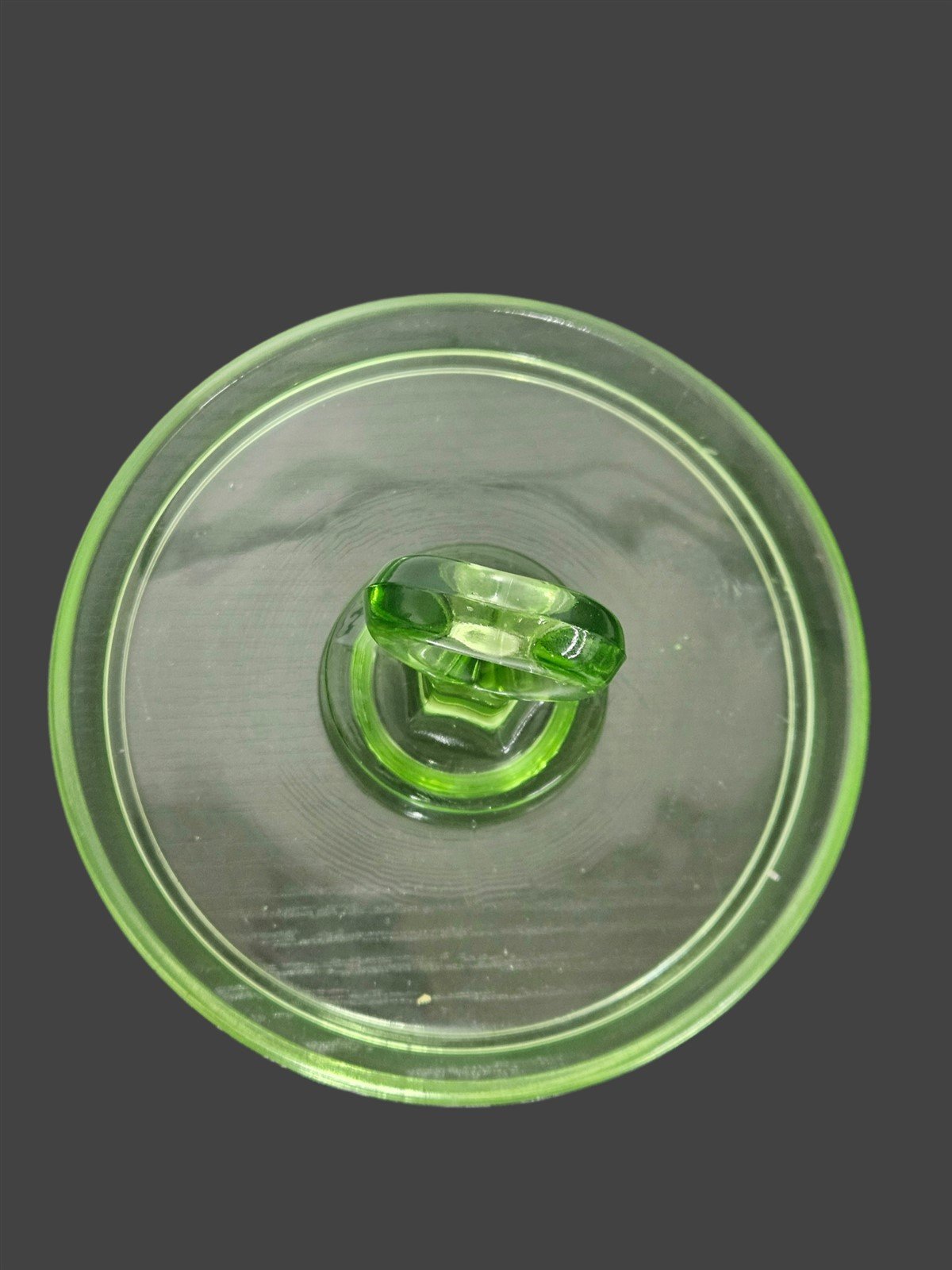 Lemon-Lime Vintage Vaseline Depression Glass Tray With Heart-Shaped Handle
