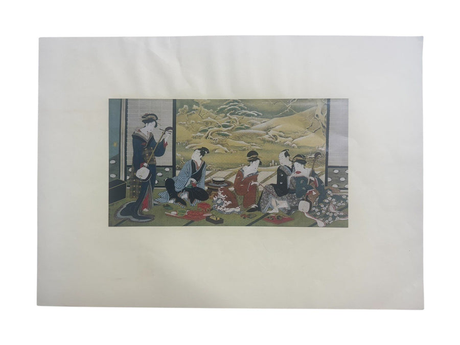 Japanese Winter Party Vintage Lithograph Edo Period Utagawa Toyoharu Kodansha