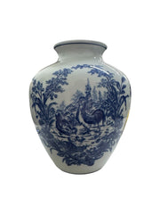 Vase Porcelain Formalities Baum Brothers China Blue and White Rooster Urn 10"
