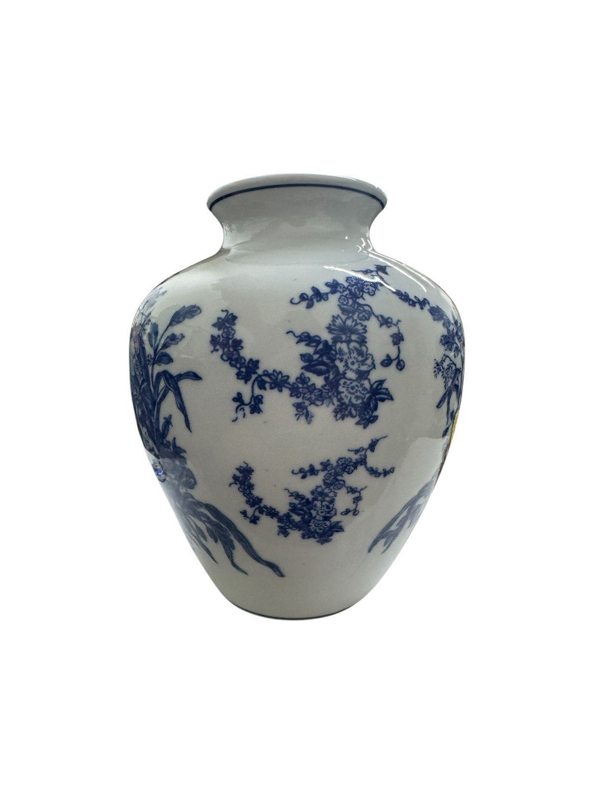 Vase Porcelain Formalities Baum Brothers China Blue and White Rooster Urn 10"