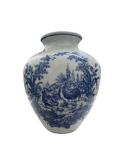 Vase Porcelain Formalities Baum Brothers China Blue and White Rooster Urn 10"